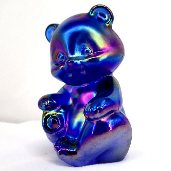 Fenton Plum Opalescent Iridized Bear Figurine Carnival Glass Purple - Picture 8 of 8